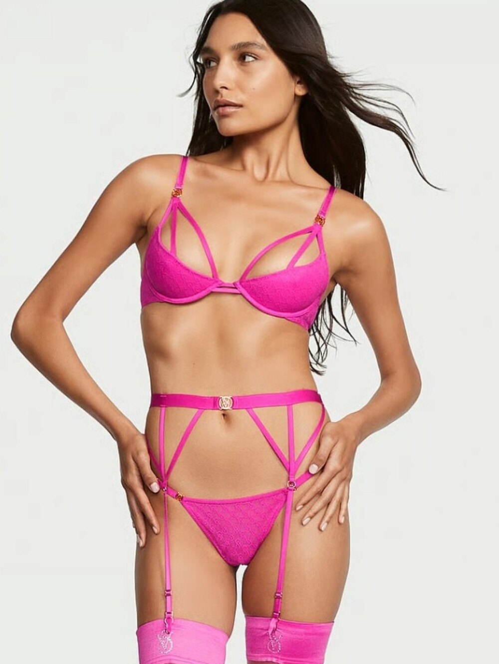 Victoria's Secret Hot Pink Strappy Logo Garter Belt
